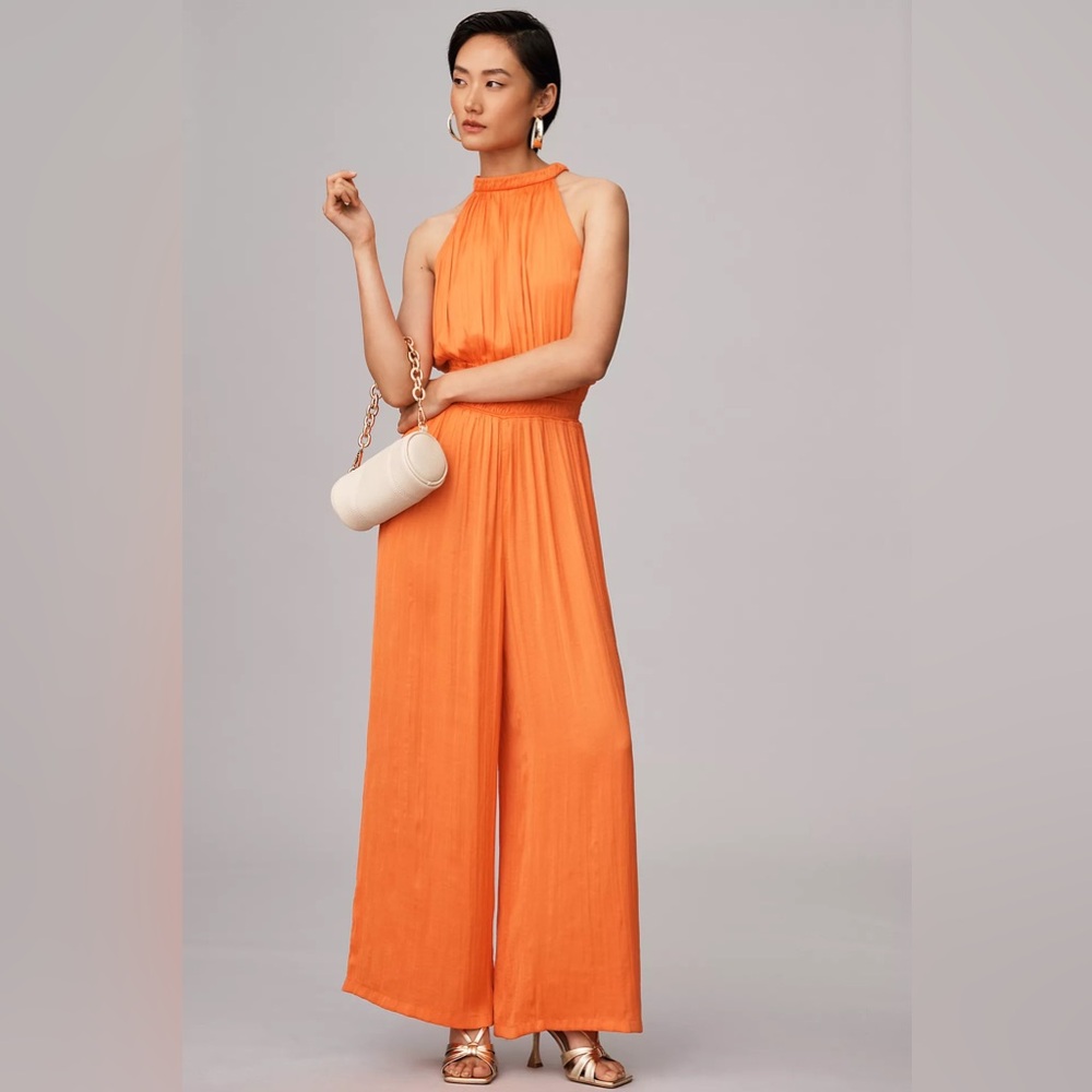 Anthropologie Vibrant Orange Halter Jumpsuit Size XS